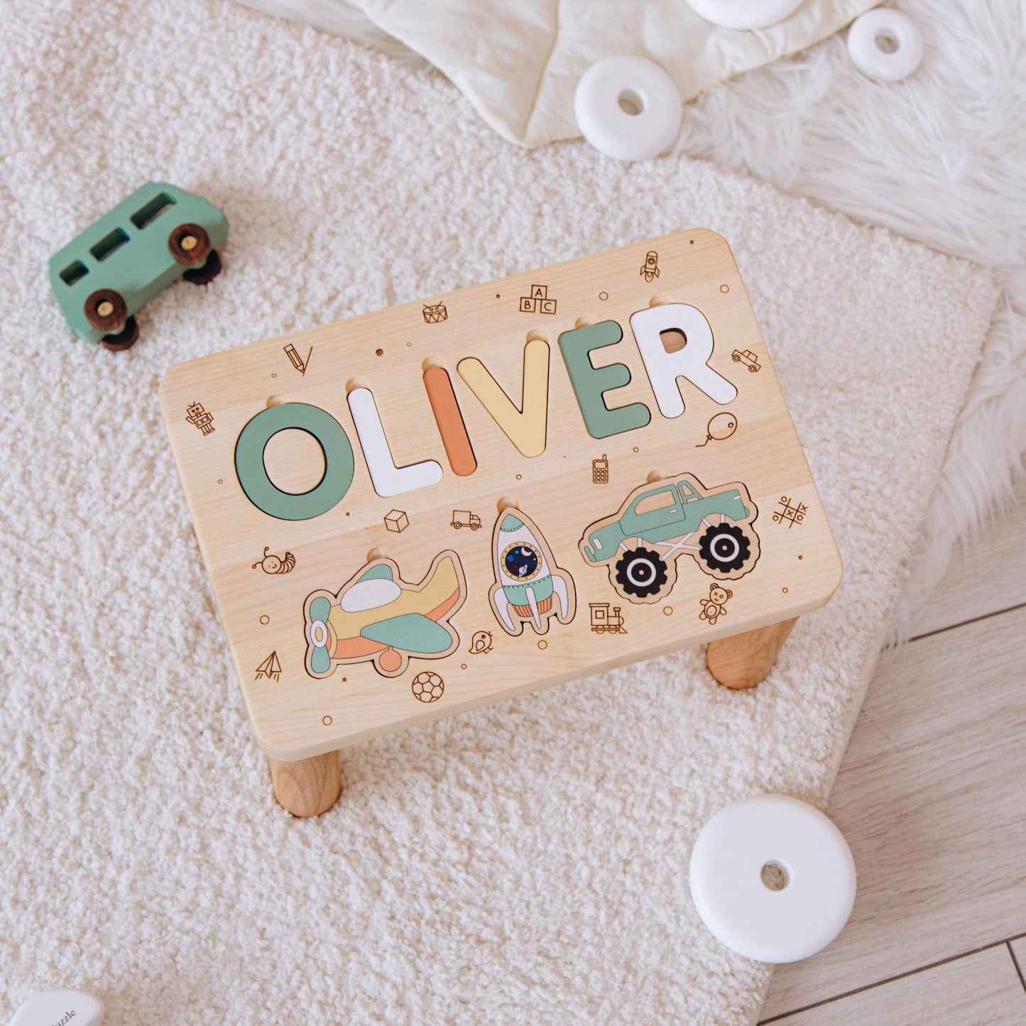 Custom Name Puzzle Step Stool Personalized Toddler Step Stool Gifts For Kids 1 2 3 Year Old First Christmas Montessori Helper for Kids
