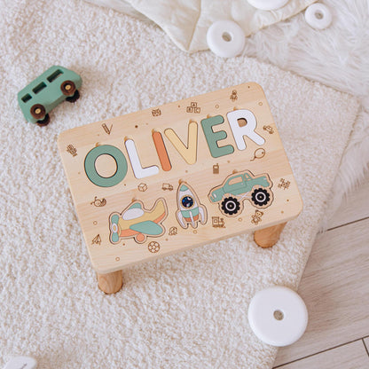 Custom Name Puzzle Step Stool Personalized Toddler Step Stool Gifts For Kids 1 2 3 Year Old First Christmas Montessori Helper for Kids