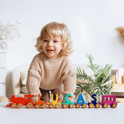 Personalized Wooden Alphabet Train Newborn Keepsake Gift Train Name With Magnets Custom Wooden Toy First Christmas Gift Kids Room Decor