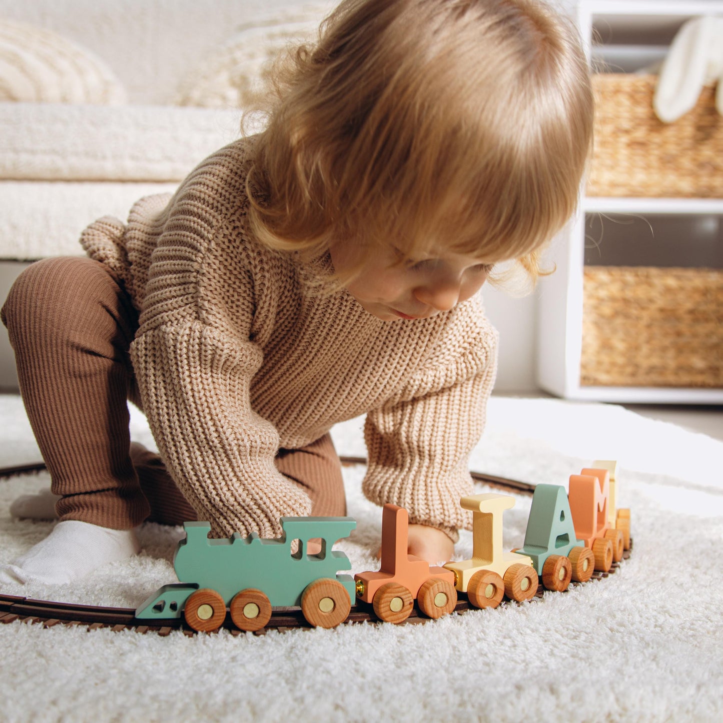 Personalized Wooden Alphabet Train Newborn Keepsake Gift Train Name With Magnets Custom Wooden Toy First Christmas Gift Kids Room Decor