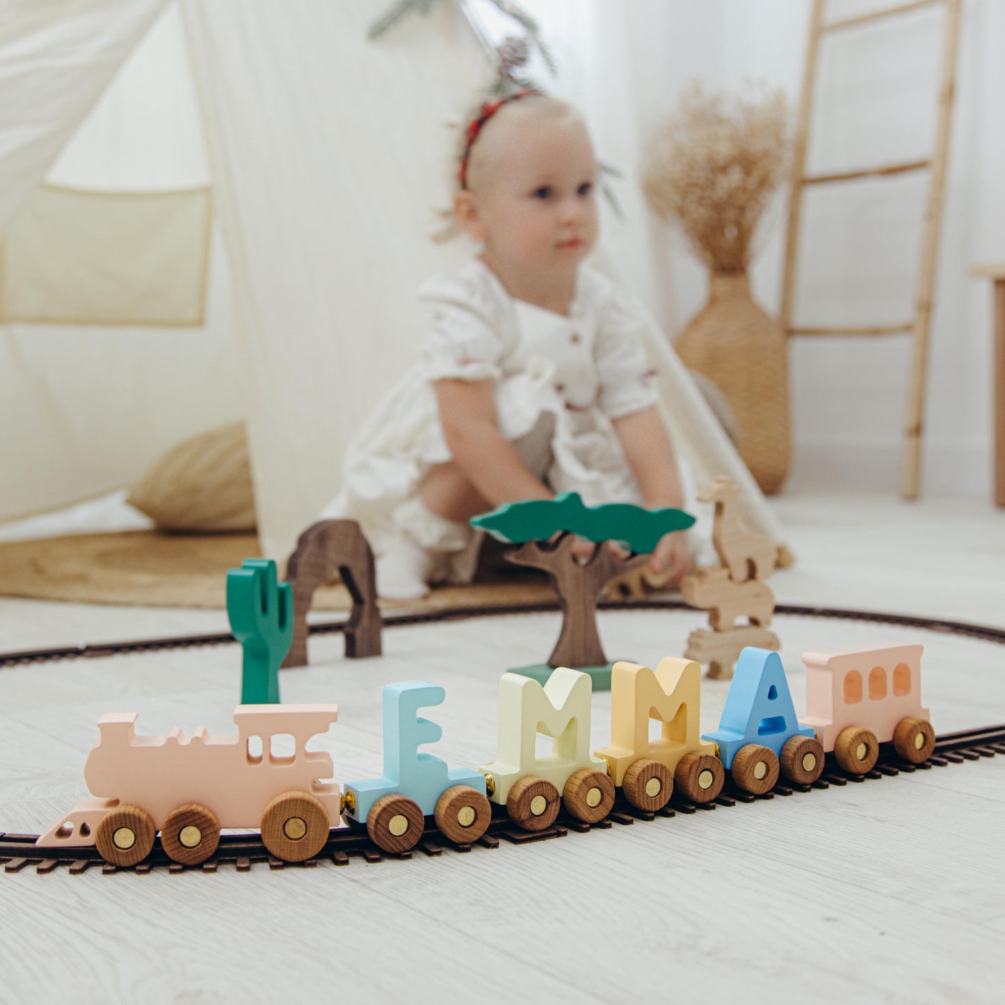 Personalized Wooden Alphabet Train Newborn Keepsake Gift Train Name With Magnets Custom Wooden Toy First Christmas Gift Kids Room Decor