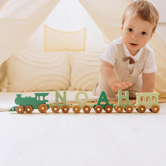Build Your Train. Baby Name Gift. Colorful Toy Train For Toddler. First Birthday Boy Gift Personalized. Wooden Letter Train With Magnets.