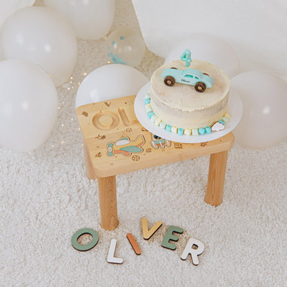 Pastel Blue Name Puzzle Step Stool Wooden Toddler Chair 1 2 3 Year Old Gift Personalized Baby Gift First Easter Baptism Boy Grandson Gift