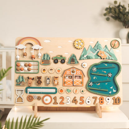 Woodland Busy Board Imaginative Play Large Montessori Board Personalized Gift For Grandson