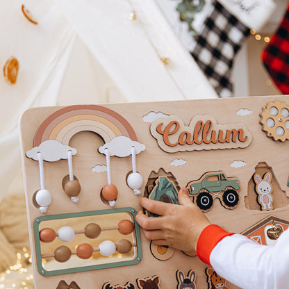 Woodland Busy Board Imaginative Play Large Montessori Board Personalized Gift For Grandson