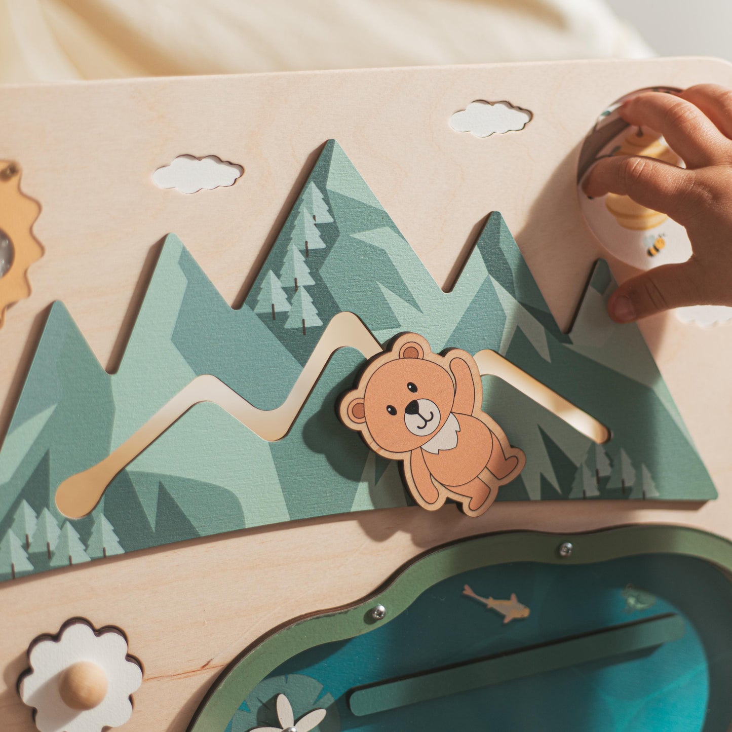 Woodland Busy Board Imaginative Play Large Montessori Board Personalized Gift For Grandson
