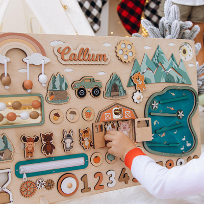 Woodland Busy Board Imaginative Play Large Montessori Board Personalized Gift For Grandson