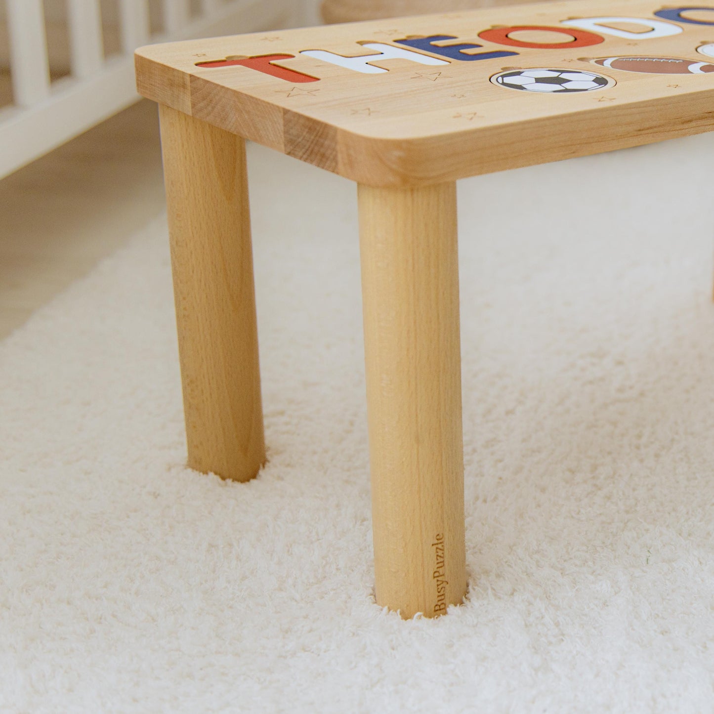 High Quality Name Puzzle Stool - Wooden Step Stool For Toddlers - Personalized Easter Gift For Grandson - Sport Nursery Decor