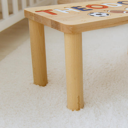 High Quality Name Puzzle Stool - Wooden Step Stool For Toddlers - Personalized Easter Gift For Grandson - Sport Nursery Decor