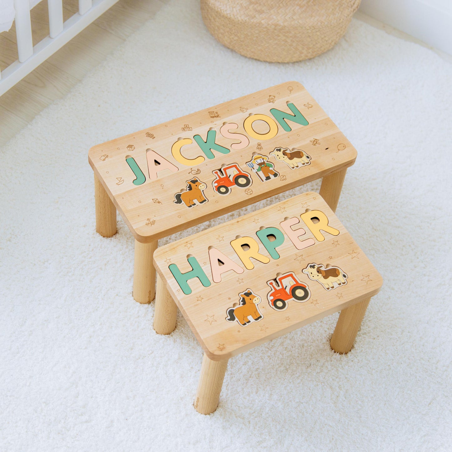 Personalized Farm Name Puzzle Step Stool Montessori Helper Kids Easter Gift