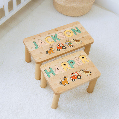 Personalized Farm Name Puzzle Step Stool Montessori Helper Kids Easter Gift