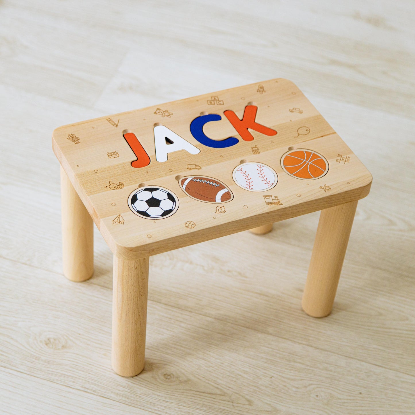 High Quality Name Puzzle Stool - Wooden Step Stool For Toddlers - Personalized Easter Gift For Grandson - Sport Nursery Decor