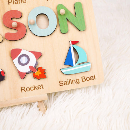 Personalized Baby Name Puzzle, Custom Kids Busy Board, Early Learning Puzzle, Christmas Gift for Kids, Boy 1st Gift, Wooden Baby Boy Car Toy