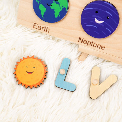 Personalized Baby Name Puzzle, Custom Kids Busy Board, Early Learning Puzzle, 1st Birthday Gift, 1st Christmas Gift, Wood Baby Planet Puzzle