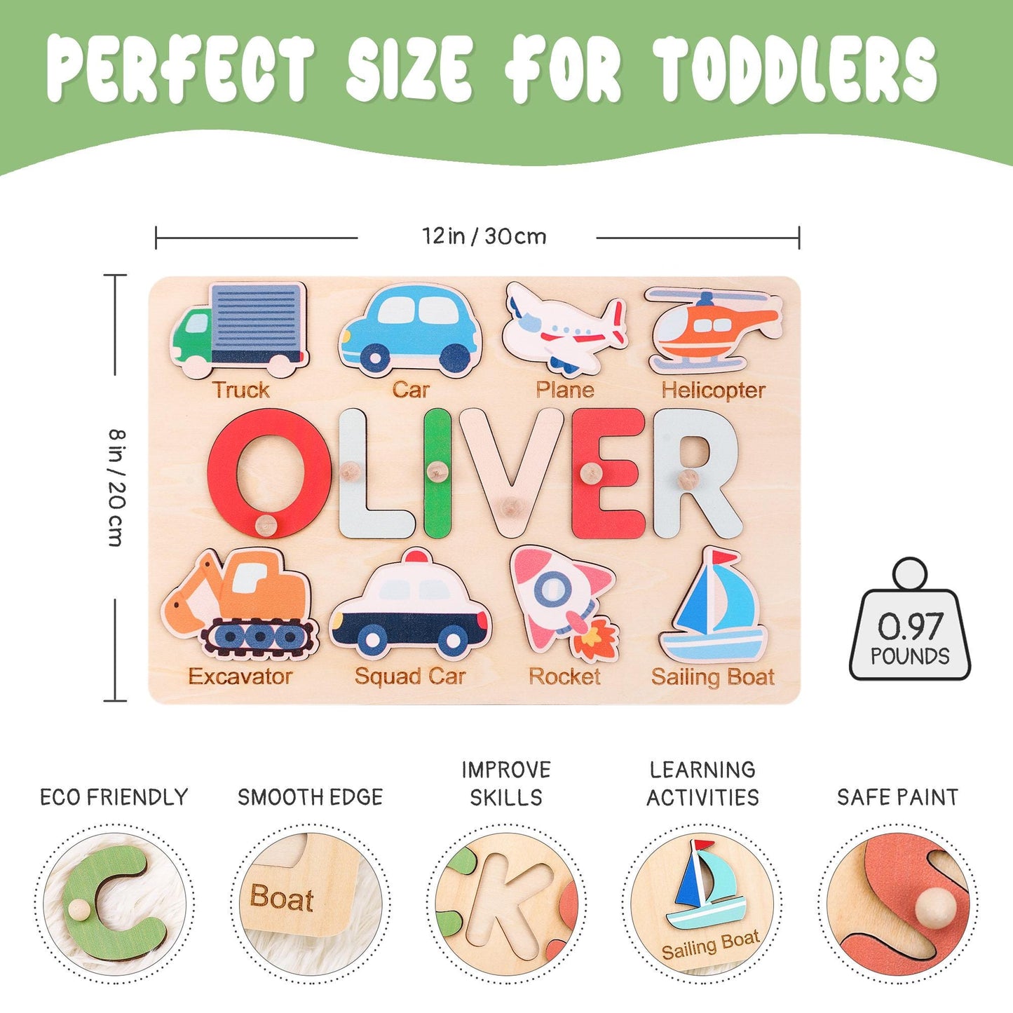 Personalized Baby Name Puzzle, Custom Kids Busy Board, Early Learning Puzzle, Christmas Gift for Kids, Boy 1st Gift, Wooden Baby Boy Car Toy