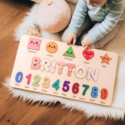 Personalized Baby Girl Name Puzzle, Custom Kids Busy Board, Early Learning Wood Puzzle, 1st Birthday Gift for Baby, Baby Toddler Gift Toy