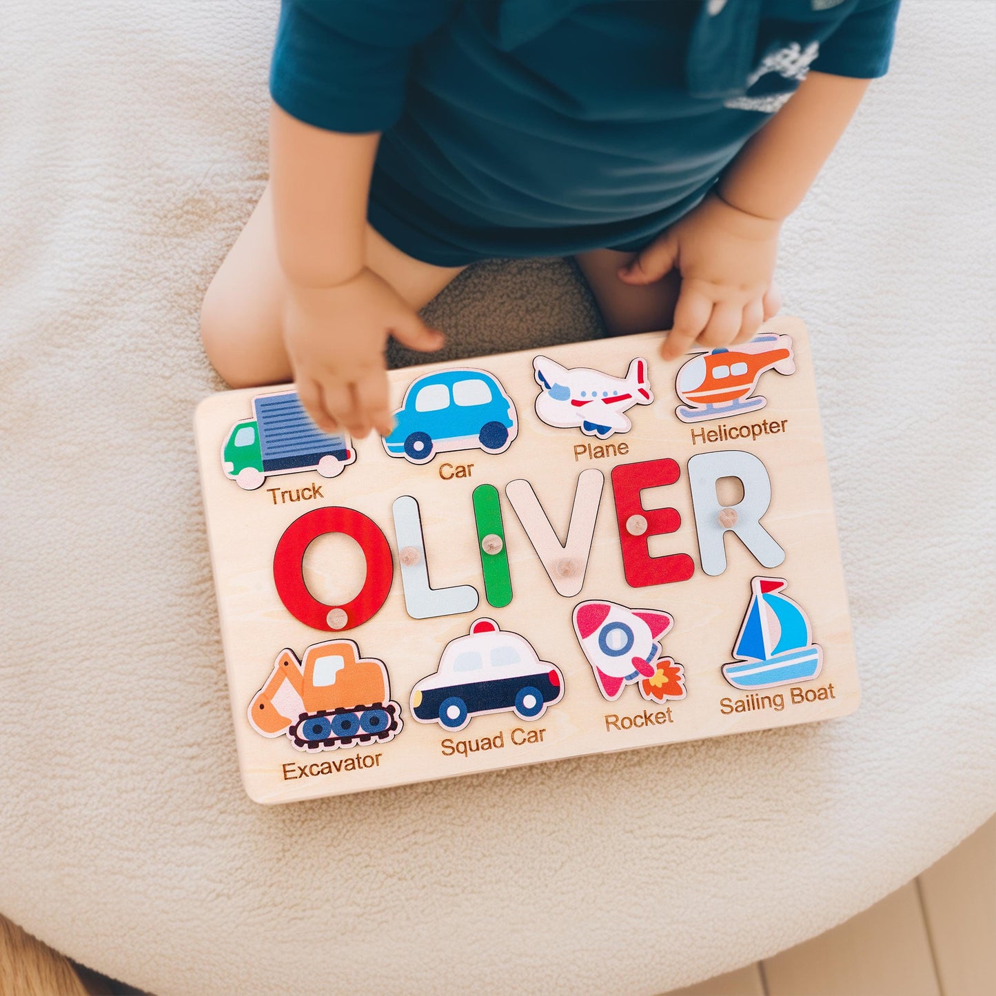 Personalized Baby Name Puzzle, Custom Kids Busy Board, Early Learning Puzzle, Christmas Gift for Kids, Boy 1st Gift, Wooden Baby Boy Car Toy