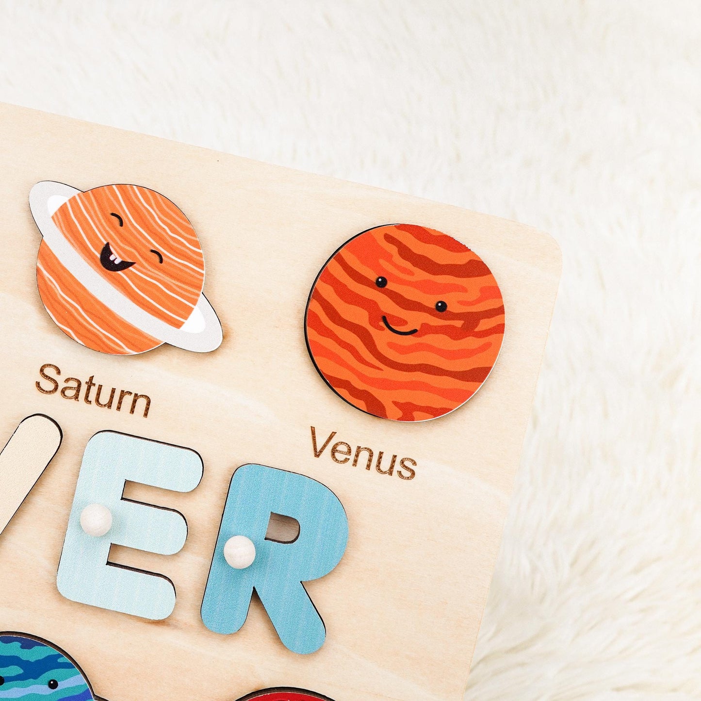 Personalized Baby Name Puzzle, Custom Kids Busy Board, Early Learning Puzzle, 1st Birthday Gift, 1st Christmas Gift, Wood Baby Planet Puzzle