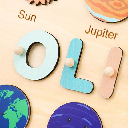 Personalized Baby Name Puzzle, Custom Kids Busy Board, Early Learning Puzzle, 1st Birthday Gift, 1st Christmas Gift, Wood Baby Planet Puzzle