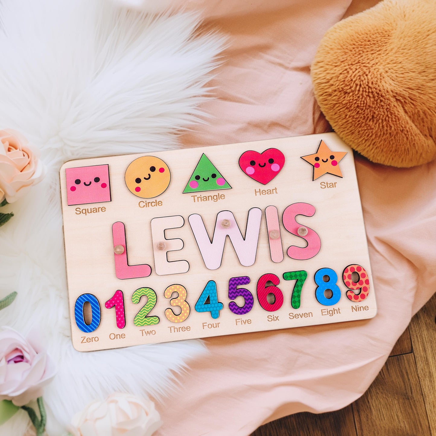 Personalized Baby Girl Name Puzzle, Custom Kids Busy Board, Early Learning Wood Puzzle, 1st Birthday Gift for Baby, Baby Toddler Gift Toy