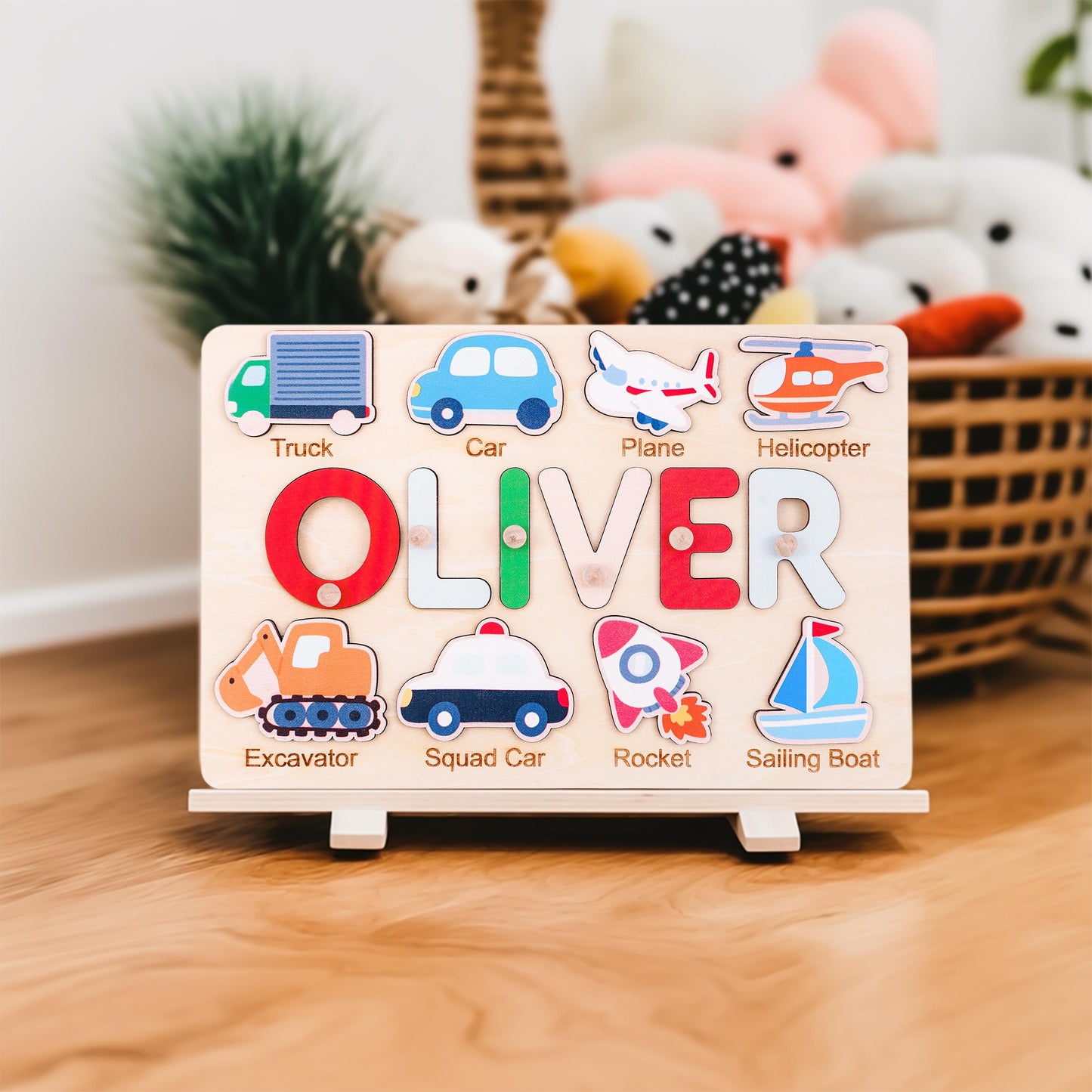 Personalized Baby Name Puzzle, Custom Kids Busy Board, Early Learning Puzzle, Christmas Gift for Kids, Boy 1st Gift, Wooden Baby Boy Car Toy