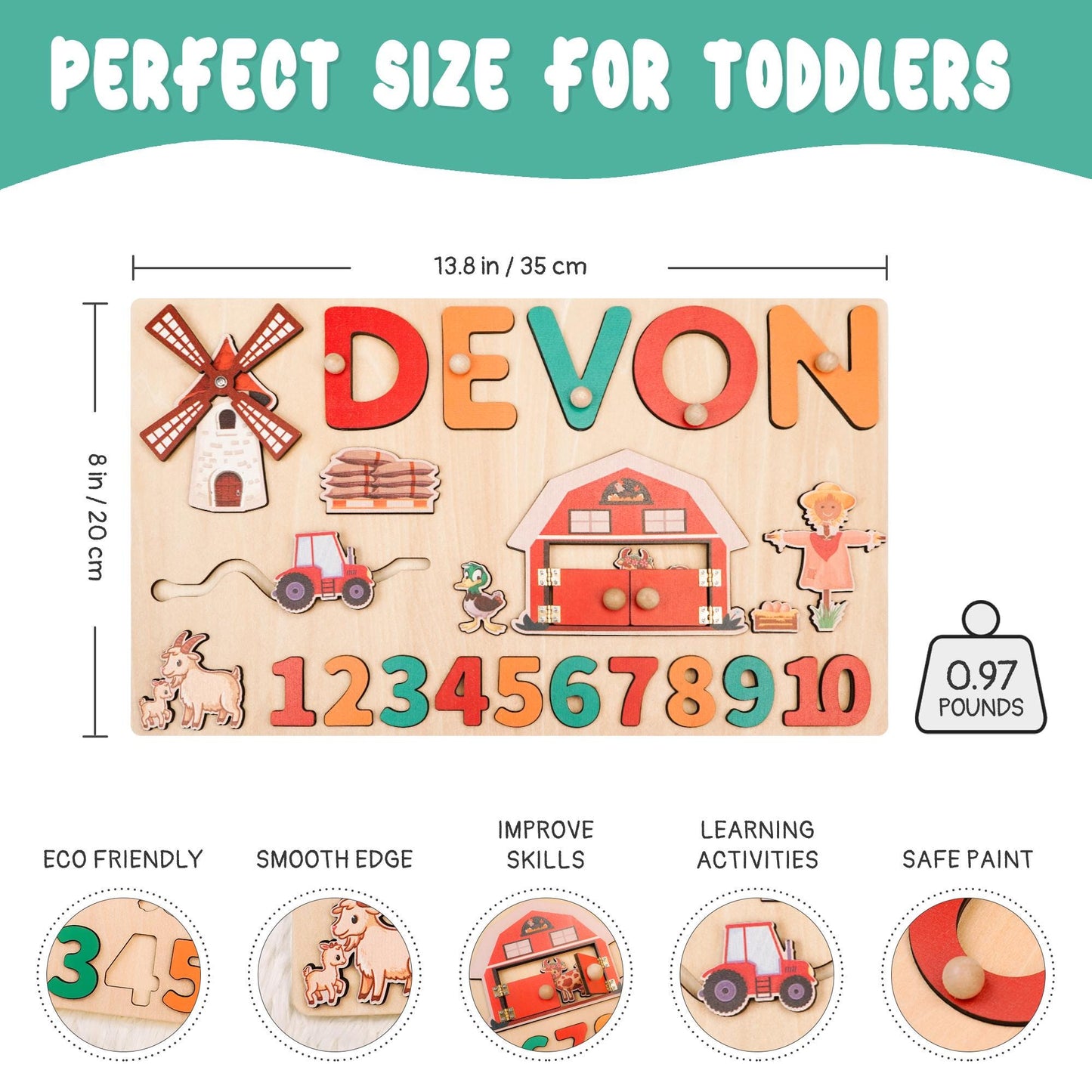 Personalized Baby Name Puzzle, Custom Kids Busy Board, Early Learning Puzzle, Baby Birthday Gift, Kids Christmas Gift, Wood Baby Farm Puzzle