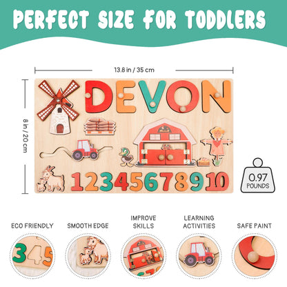 Personalized Baby Name Puzzle, Custom Kids Busy Board, Early Learning Puzzle, Baby Birthday Gift, Kids Christmas Gift, Wood Baby Farm Puzzle