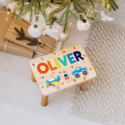 Pink Name Puzzle Stool For Little Princess. Christmas Gift 1 2 3 Year Old Girl. 1st Granddaughter Birthday. Wooden Step Stool For Toddlers.