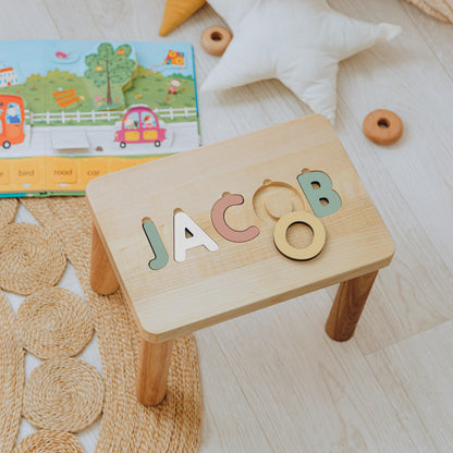 Blue Name Puzzle Stool - Montessori Furniture - Easter Gift For Toddlers and Kids