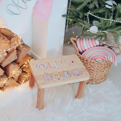 Pink Name Puzzle Stool For Little Princess. Christmas Gift 1 2 3 Year Old Girl. 1st Granddaughter Birthday. Wooden Step Stool For Toddlers.