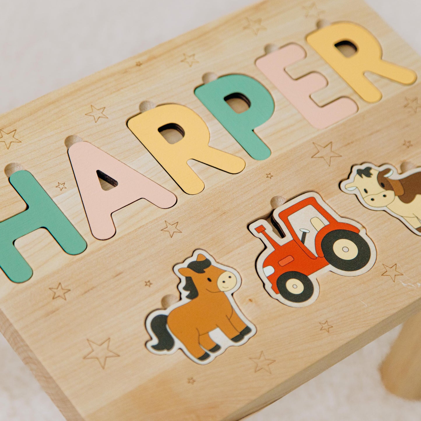 Personalized Farm Name Puzzle Step Stool Montessori Helper Kids Easter Gift