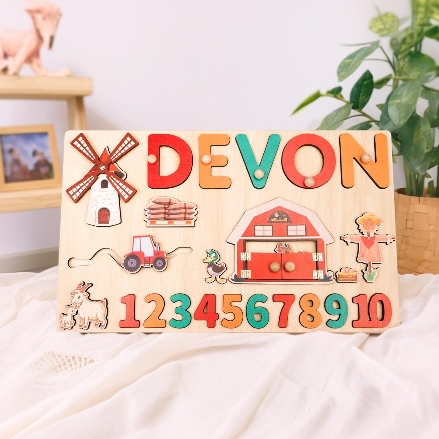 Personalized Baby Name Puzzle, Custom Kids Busy Board, Early Learning Puzzle, Baby Birthday Gift, Kids Christmas Gift, Wood Baby Farm Puzzle
