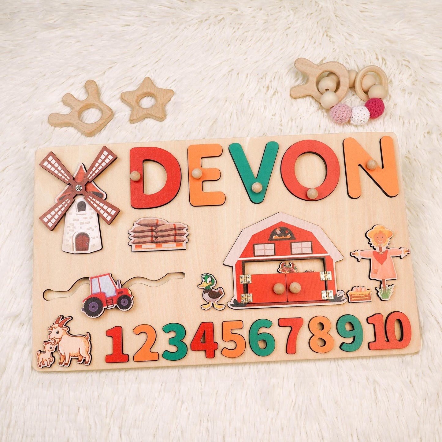 Personalized Baby Name Puzzle, Custom Kids Busy Board, Early Learning Puzzle, Baby Birthday Gift, Kids Christmas Gift, Wood Baby Farm Puzzle