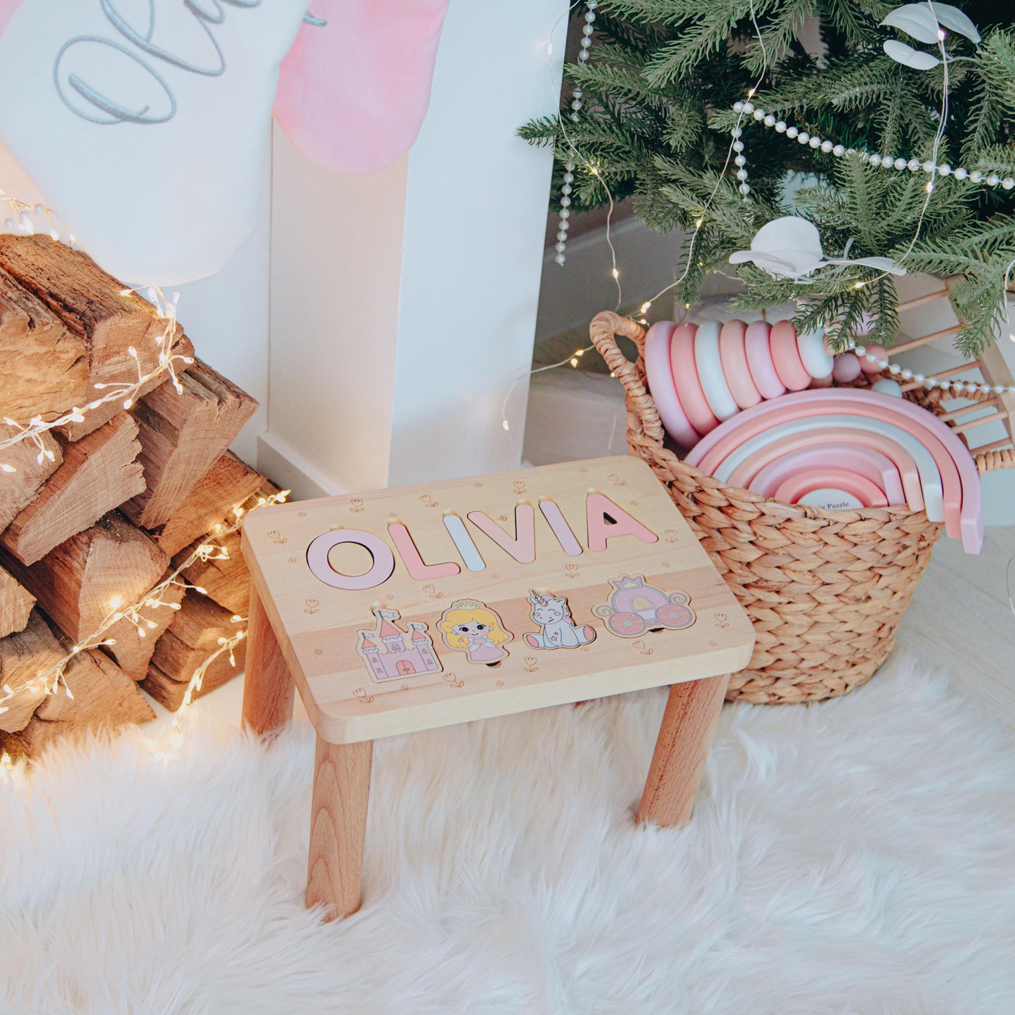 Personalized Step Stool for Girl. Custom Name Wooden Stool. Princess Theme Nursery Decor. Toddler Gift. Baby Girl Gift Idea.
