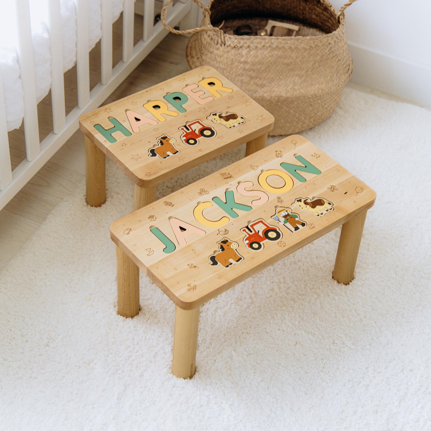 Personalized Farm Name Puzzle Step Stool Montessori Helper Kids Easter Gift