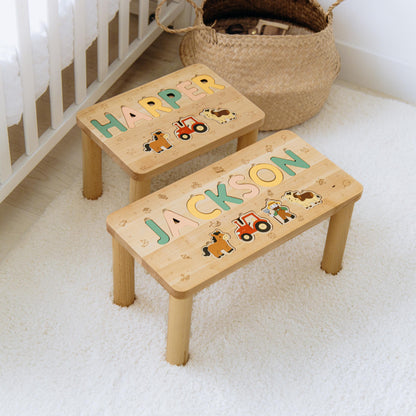 Personalized Farm Name Puzzle Step Stool Montessori Helper Kids Easter Gift