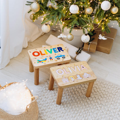 Children's Personalized Step Stool with Puzzle Wooden Name Puzzle Stool Personalized Gift Custom Name Puzzle Kids Bench Baby Gifts