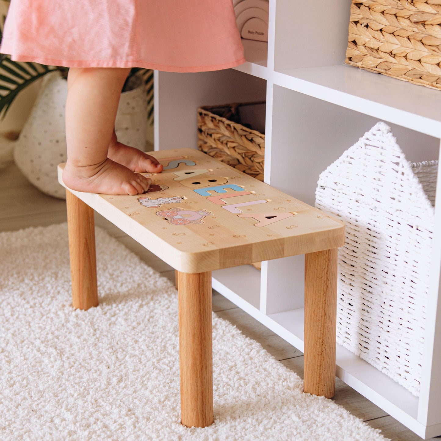 Toddler Boy Step Stool. Wooden Name Puzzle. Personalized Baby Gift. Nursery Decor. Montessori Board. 1 2 3 Years Old. Custom Gifts For Kids.