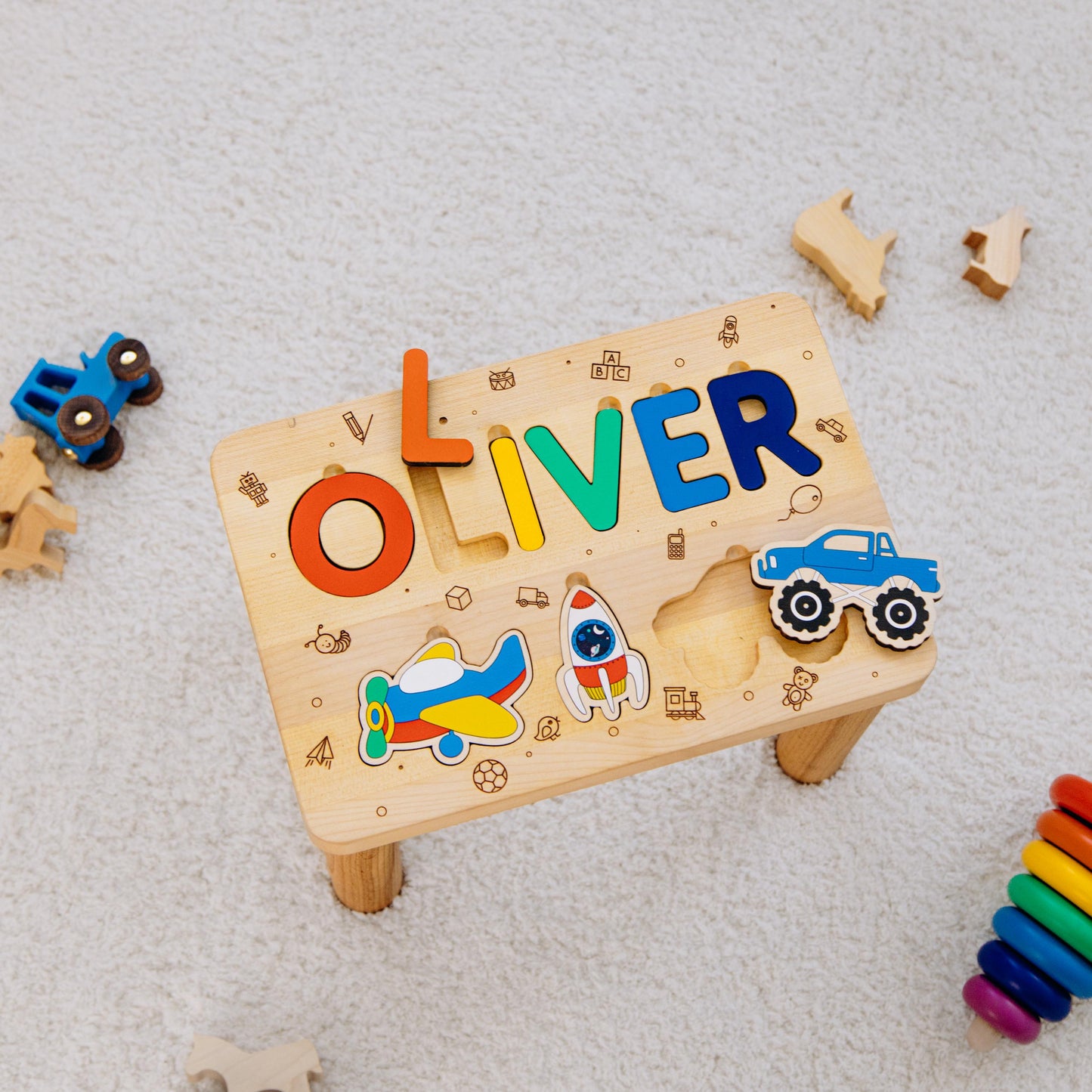 Handmade Wooden Step Stool For Toddlers. Personalized Easter Gift For Grandson. Christening Gift. Nursery Room Decor.