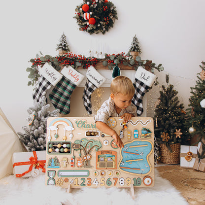 Wood Large Interactive Busy Board Personalized - 1st Birthday & First Christmas Gift For Son, Grandson, Godson, Nephew