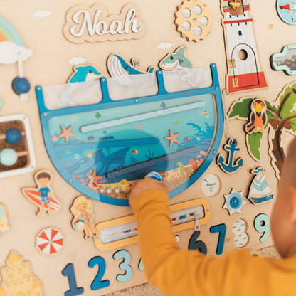 Wood Large Interactive Busy Board Personalized - 1st Birthday & First Christmas Gift For Son, Grandson, Godson, Nephew