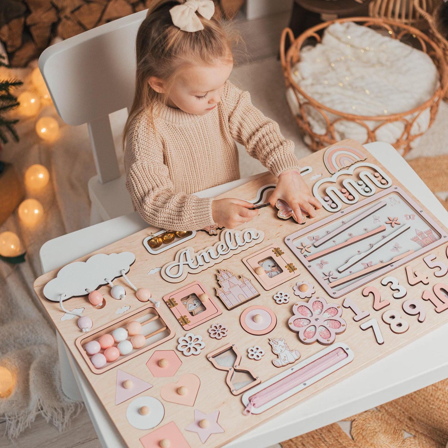 Large Pink Busy Board Personalized - Christmas Gift For Granddaughter