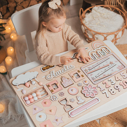 Large Pink Busy Board Personalized - Christmas Gift For Granddaughter