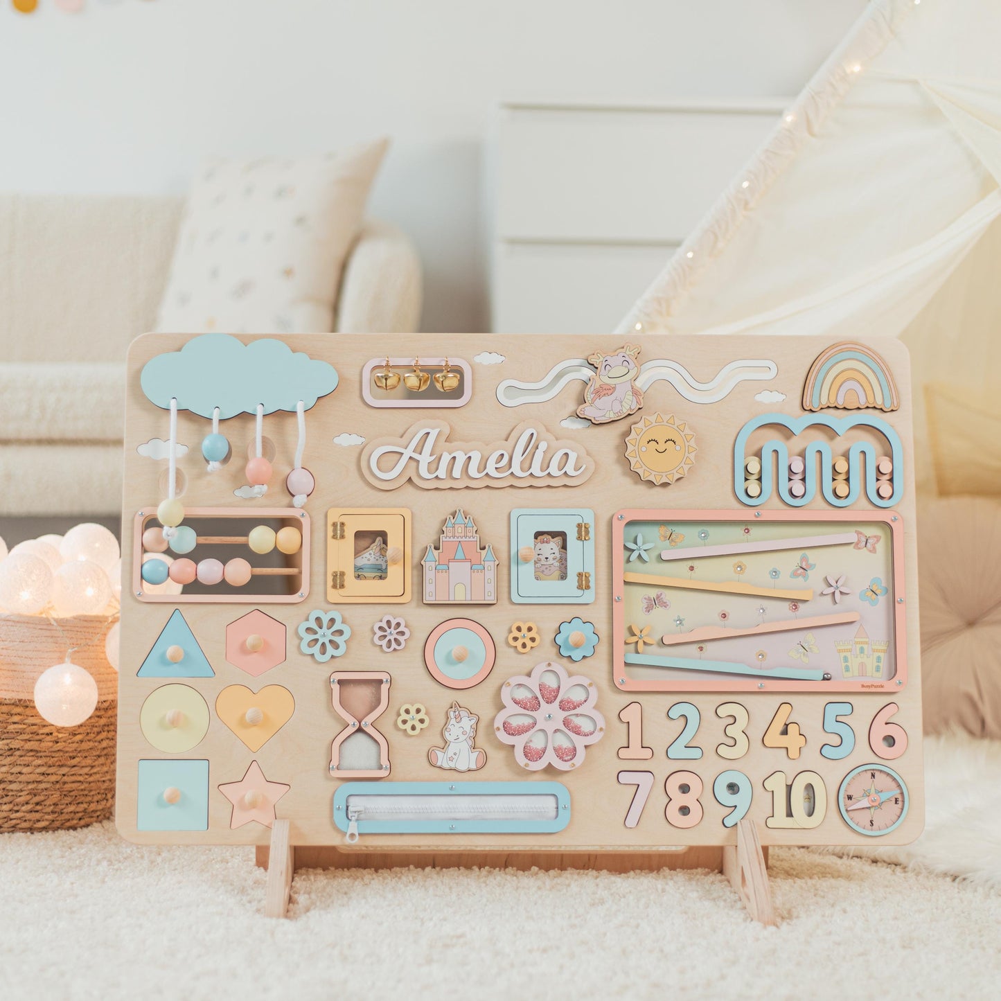 Large Pink Busy Board Personalized - Christmas Gift For Granddaughter
