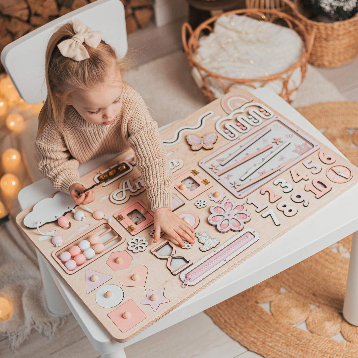 Personalized Activity Busy Board – Wooden Montessori Toy Gift for Kids Easter