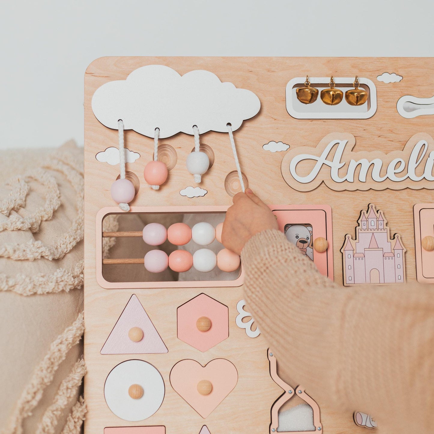 Personalized Activity Busy Board – Wooden Montessori Toy Gift for Kids Easter