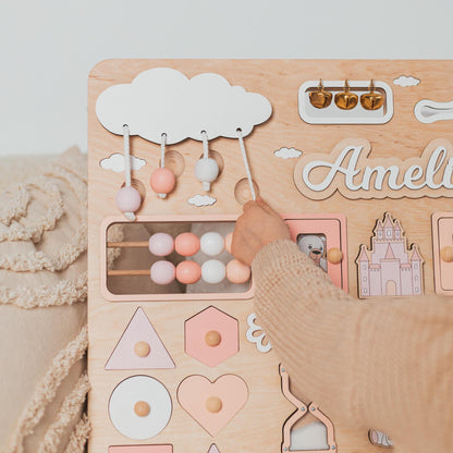 Personalized Activity Busy Board – Wooden Montessori Toy Gift for Kids Easter