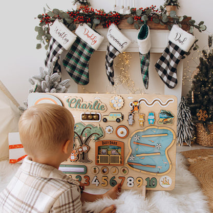 Personalized Activity Busy Board – Wooden Montessori Toy Gift for Kids Easter