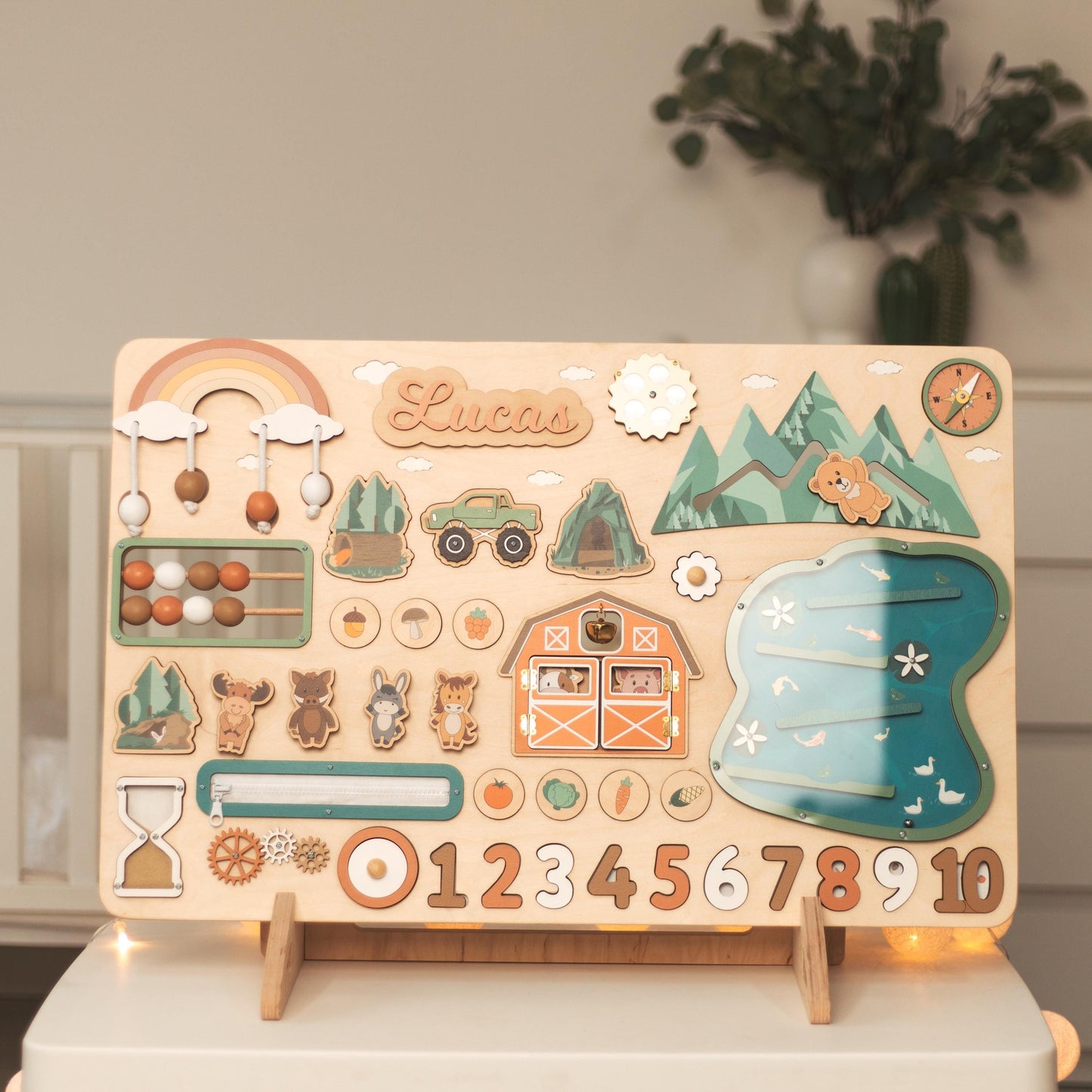 Woodland Busy Board Imaginative Play Large Montessori Board Personalized Gift For Grandson