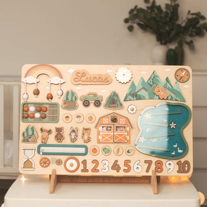 Woodland Busy Board Imaginative Play Large Montessori Board Personalized Gift For Grandson